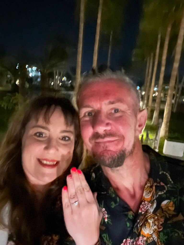The ring on Laura's finger, just after the proposal in Lanzarote